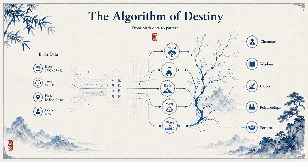 Birth data flowing into the Five Elements pattern of a BaZi chart