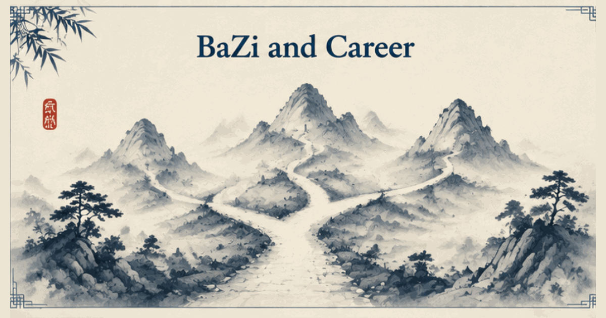 Ink-wash illustration of a figure at a crossroads of career paths