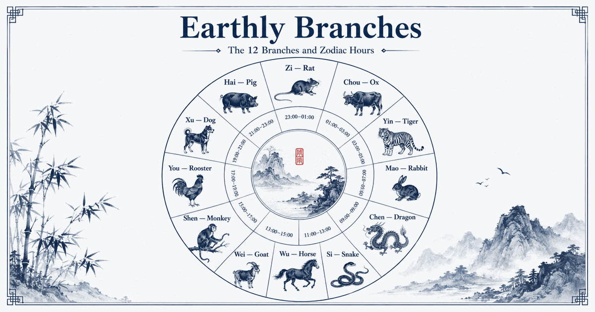 The twelve Earthly Branches and Chinese zodiac hours shown as a wheel